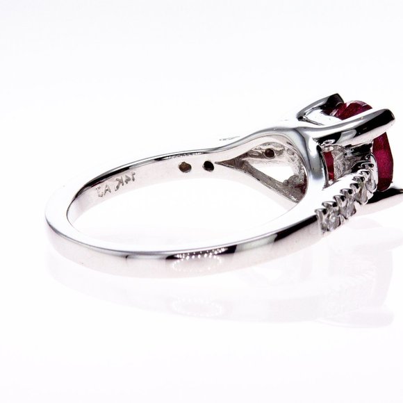 Gemstone & Diamond Engagement Ring 14K White Gold Oval Red Ruby 1.98 TCW - Picture 6 of 12